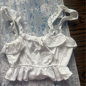 Forever 21 White Eyelet Ruffle Tank Top